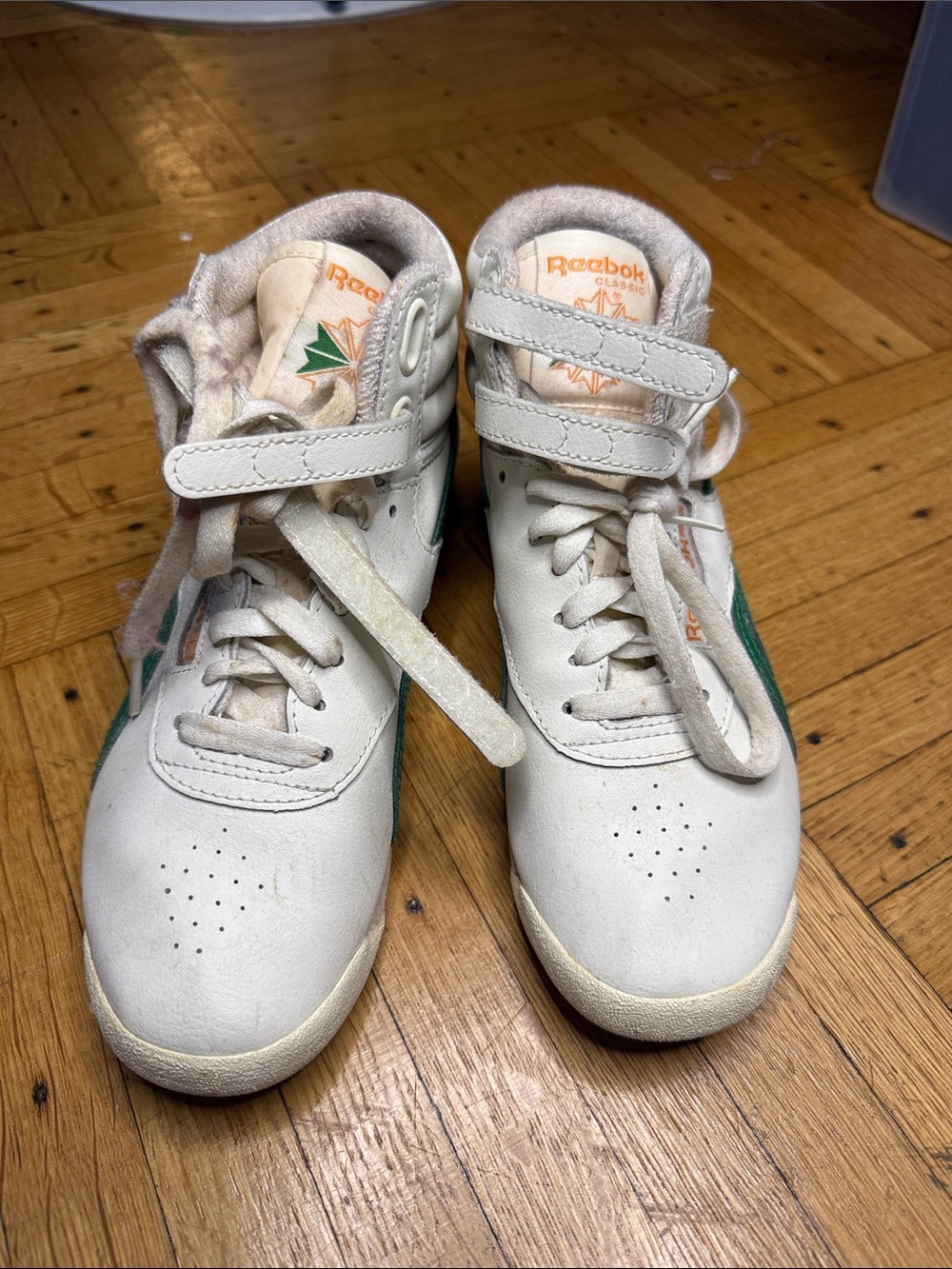 Reebok Kids Cream/White Sneakers with Green Detail